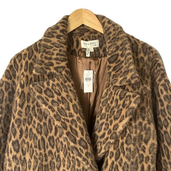 New Anthropologie See U Soon Henrietta Leopard Faux Fur Double Breasted Coat S - Picture 8 of 16